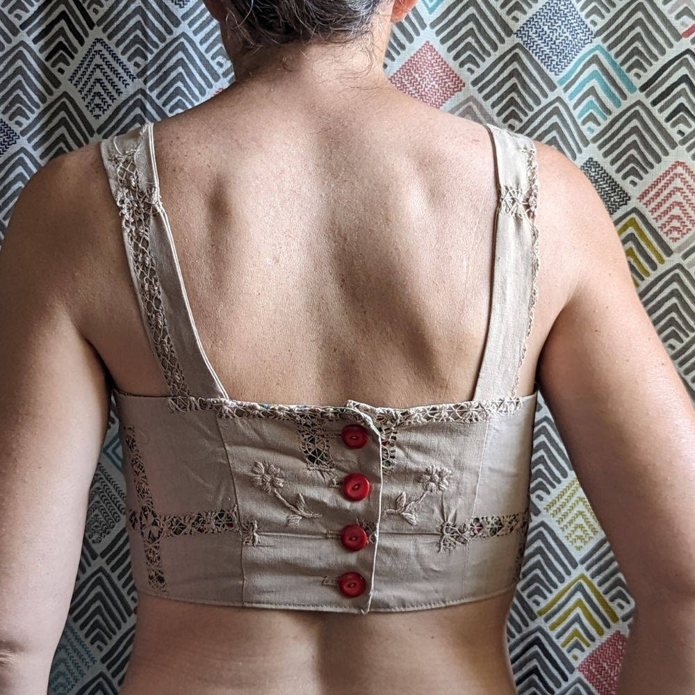 adorable vintage PIN-UP TOP made of a vintage tablecloth S - Picture 2 of 7